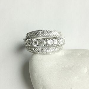 CZ half eternity band ring in Sterling Silver size 7